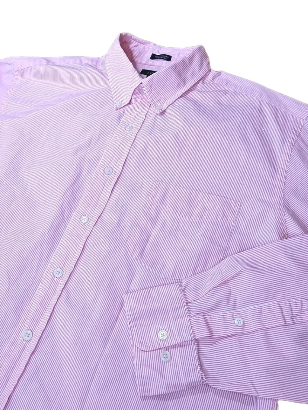 Vtg Y2K J Crew Oxford Shirt Men Sz XL 17/17.5 Pink Pinstriped 100s 2 Ply Cotton